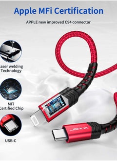 JSAUX USB C to Lightning Cable [2 Pack 6FT], [Apple MFi Certified] iPhone 13 Charger Cable Compatible with iPhone 14/13 Pro/13 Pro Max/12 Pro/11 Pro Max/X/XS/XR/8, iPad 9th 2021, AirPods Pro-Red  - Image 3