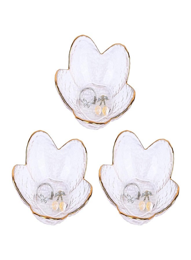Koythin 3-Piece Glass Jewelry Tray, Small Trinket Holder for Necklace Bracelet Earring, Ring Holders for Bathroom, Aesthetic Trinket Dish, Flower Nightstand Decor for Girl Mom (Transparent White) - Image 1
