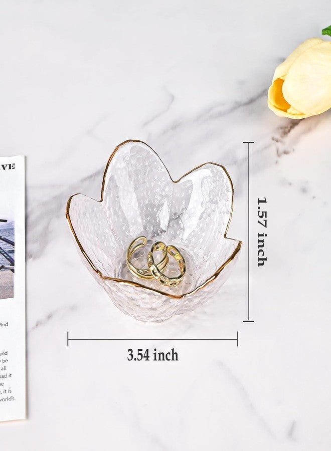 Koythin 3-Piece Glass Jewelry Tray, Small Trinket Holder for Necklace Bracelet Earring, Ring Holders for Bathroom, Aesthetic Trinket Dish, Flower Nightstand Decor for Girl Mom (Transparent White) - Image 2