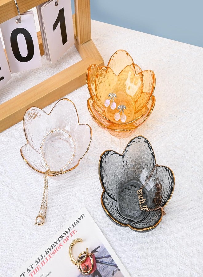 Koythin 3-Piece Glass Jewelry Tray, Small Trinket Holder for Necklace Bracelet Earring, Ring Holders for Bathroom, Aesthetic Trinket Dish, Flower Nightstand Decor for Girl Mom (Transparent White) - Image 4