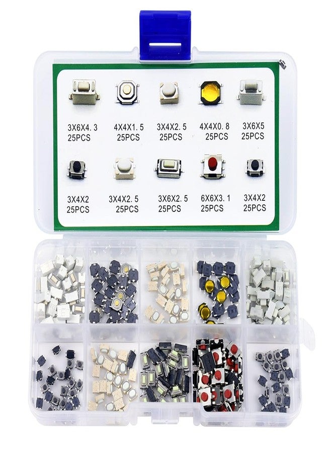 Serplex® 250pcs Push Button Switches Push Button Switch On Off Replacement Remote Control Button Replacements for Repairing with 10 Designs Micro Push Button Replacements with Box - Image 1