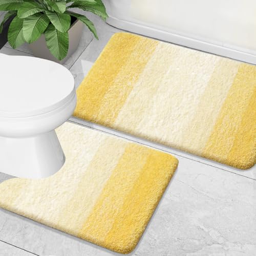 OLANLY Bathroom Rug Set 2 Piece Soft Absorbent Microfiber Bath Mats and UShaped Contour Toilet Rug NonSlip Machine Wash Dry Plush Shaggy Bath Mats for Bathroom 30x2024x20 Yellow