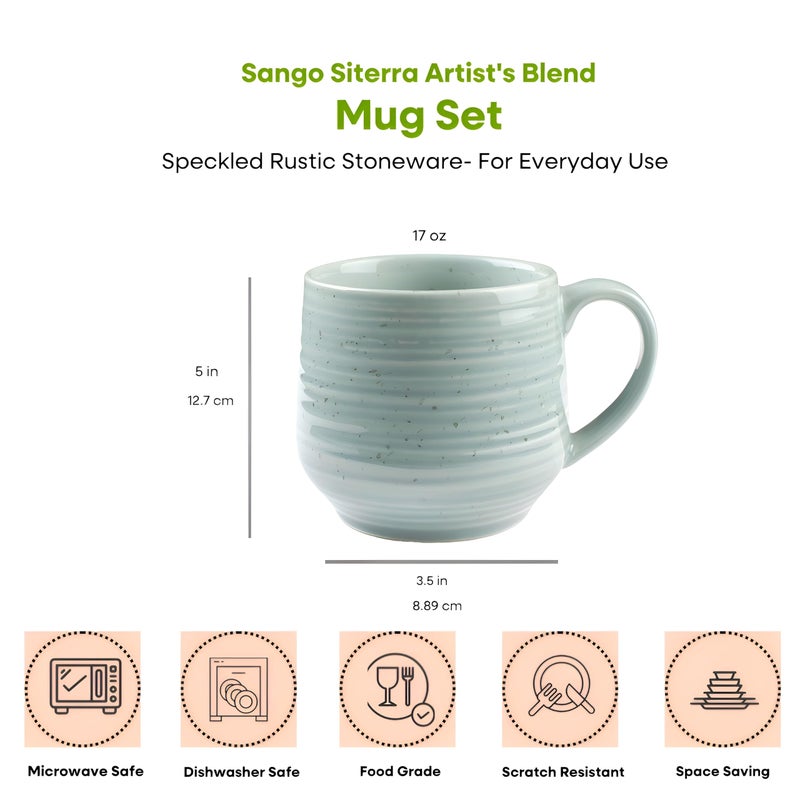 Sango Siterra Artist's Blend 17 oz. Stoneware Mug Set- Service for 4, Rustic Design, Green/White/Beige, Scratch-Resistant, Microwave & Dishwasher Safe, for Everyday Dining & Entertainment - Image 3