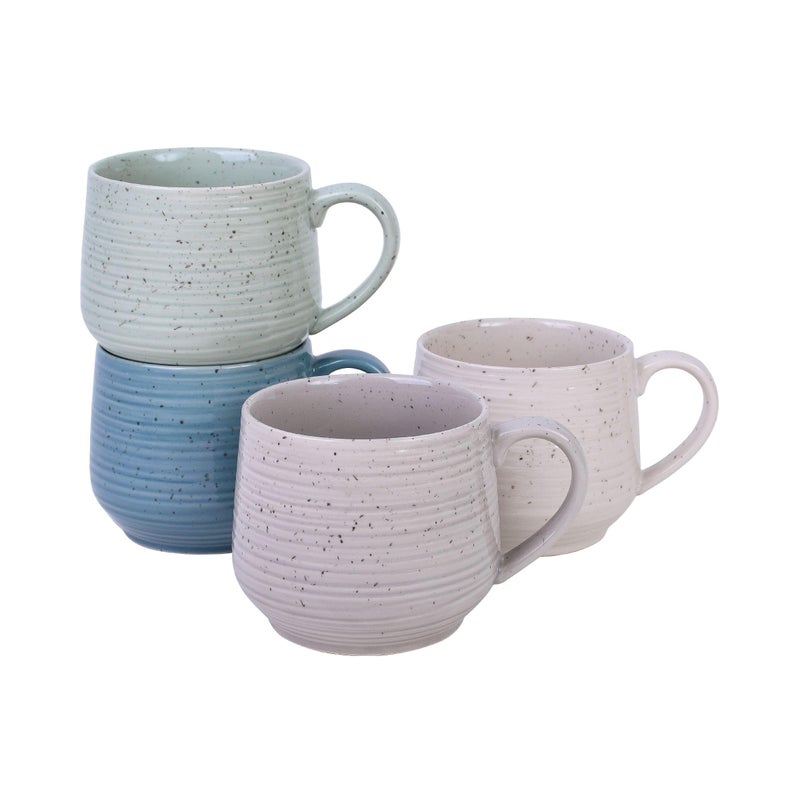 Sango Siterra Artist's Blend 17 oz. Stoneware Mug Set- Service for 4, Rustic Design, Green/White/Beige, Scratch-Resistant, Microwave & Dishwasher Safe, for Everyday Dining & Entertainment - Image 1