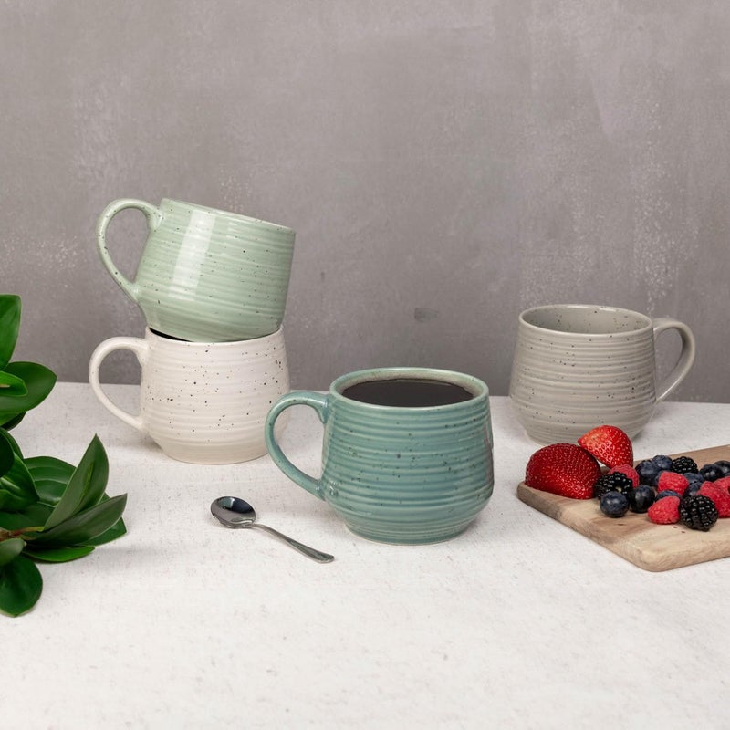 Sango Siterra Artist's Blend 17 oz. Stoneware Mug Set- Service for 4, Rustic Design, Green/White/Beige, Scratch-Resistant, Microwave & Dishwasher Safe, for Everyday Dining & Entertainment - Image 2