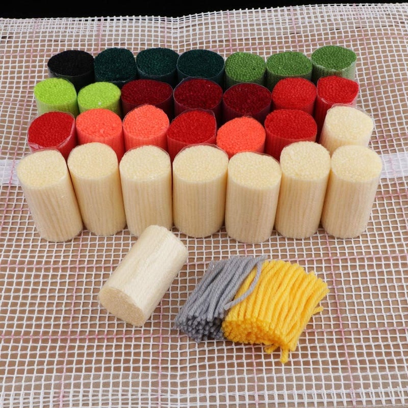 klarako Handmade Latch Hook Kits Cushion Cover Rug Making Kits DIY for Kids/Adults with Printed Canvas Pattern 17" X 17" Flower  Flower 7 - Image 2