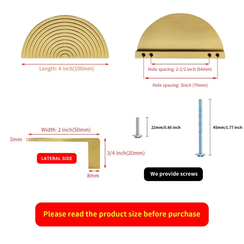 BaiNong Brass Cabinet pulls Brushed Drawer Pull Modern Gold Handles Drawer Handles for Dresser (2Pack-Length:4inch Semicircle) - Image 2