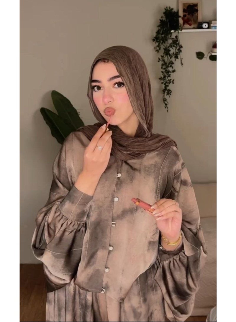 سوت نسائي قطعتين برينت ستان أرماني مستورد  شيميز أزرار أوفر سايز وبنطلون وايد ليج  وان سايز مناسب حتى 85 كجم  كود 4073 - Image 5