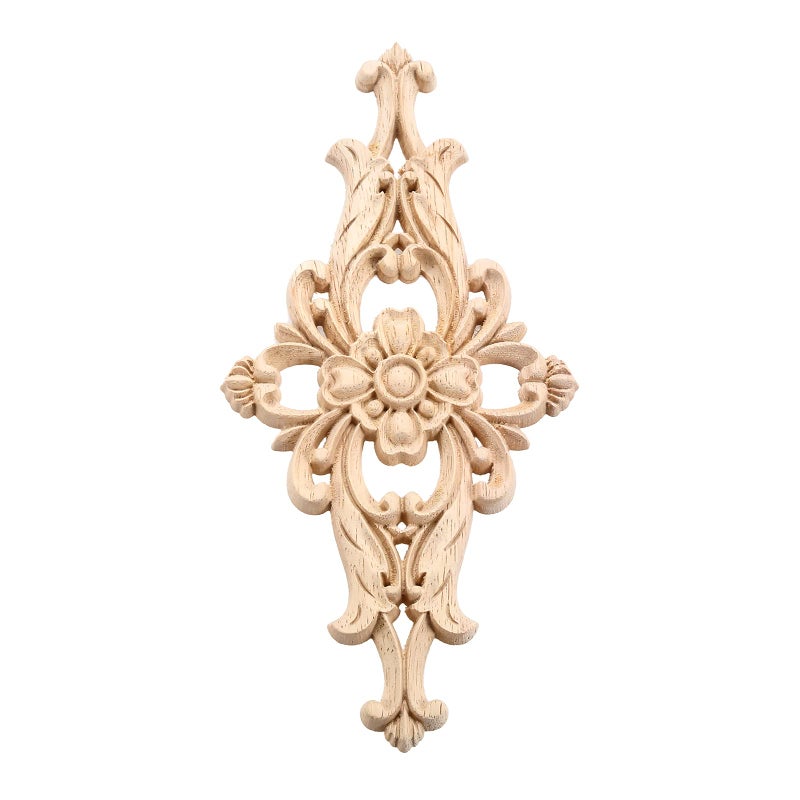 MUXSAM Wood-Carved Furniture Appliques Onlays  1-Pack Unpainted Center Carving Decal for Door Wall Ceiling Cabinet Dresser Decoration (20x10cm/8 x4)