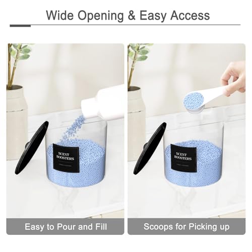 AIKAMI 3+1 Pack Laundry Pods Containers & Dryer Sheet Holder & Laundry Detergent Dispenser, Laundry Room Organization and Storage Jars with Lids, Labels and Scoops for Scent Booster Powder Pods, Black Lid - Image 5