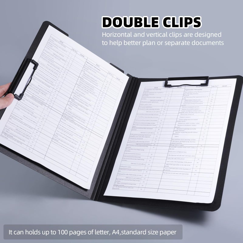 FRETONBA Clipboard Folder, A4 Foldable Clipboard with Horizontal and Vertical Double Metal Clips, 360 Degree Foldable Binder Clipboards with Pen Holder, File Cover Work Folder Clipboards, Red - Image 2