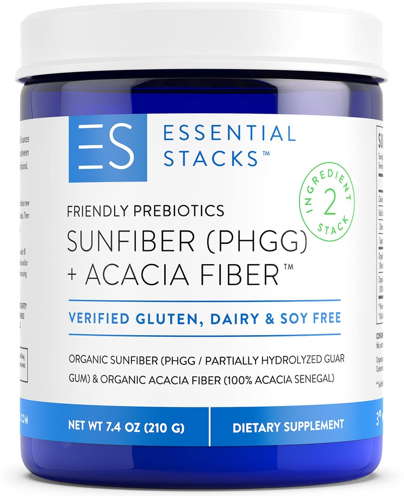 Essential Stacks Organic Sunfiber Prebiotic Fiber Partially Hydrolyzed Guar GumPHGG with Acacia Fiber Powder Gluten Free NonGMO Unflavored Soluble Fiber 74 oz
