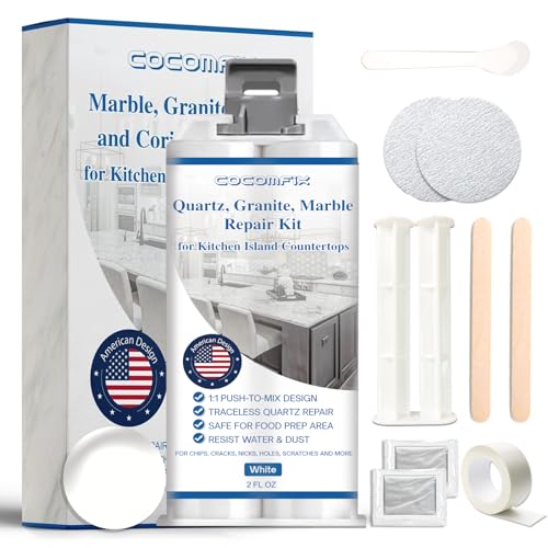cocomfix Quartz Countertop Repair Kit(White), Quick-Drying Quartz Chip Repair Kit for Edge Chips, Cracks, Scratches and Holes on Quartz, Marble, Granite, Porcelain and Other Stone Surfaces - Image 1