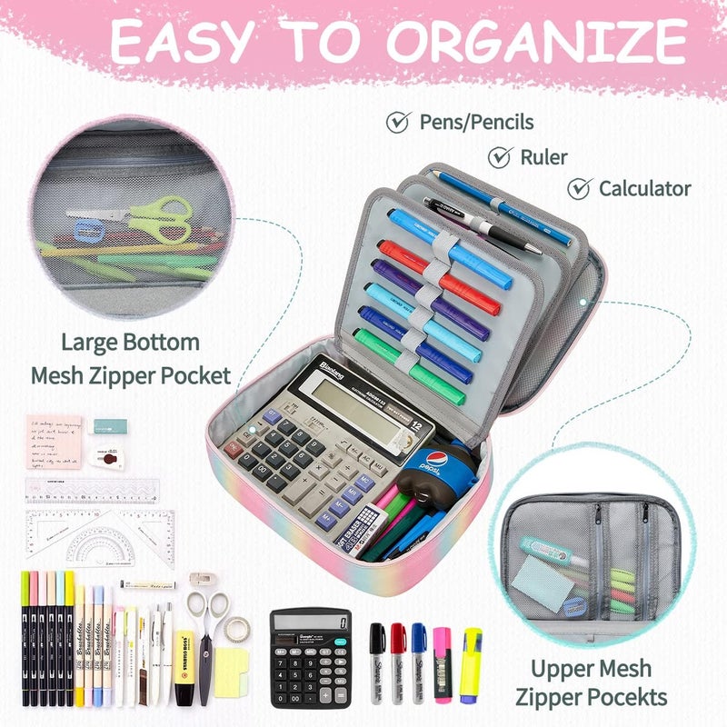 Vaschy Large Pencil Case Bag, Art Supply Marker Organizer Big Pen Pouch with Detachable Layers Slots Multiple Zipper Pockets for Kids Adults School Office Gilter Unicorn - Image 4
