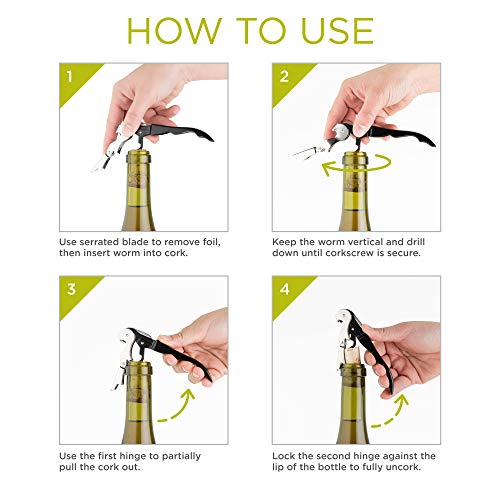 True Truetap Double Hinged Waiter's Corkscrew Wine Opener, Stainless Steel Wine Bottle Opener with Built In Foil Cutter, Home Bar Tools, Bar Cart Accessories, Wedding Gifts, Set of 1, Lime Green - Image 4