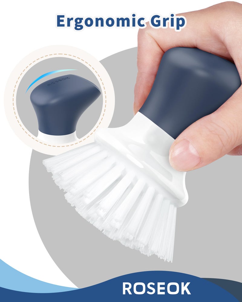 ROSEOK Dish Scrub Brush,Self-Standing Palm Brush with Ergonomic Grip for Cleaning Dishes,Non-Stick Pans and Sinks,Navy Blue,2 Pack - Image 3