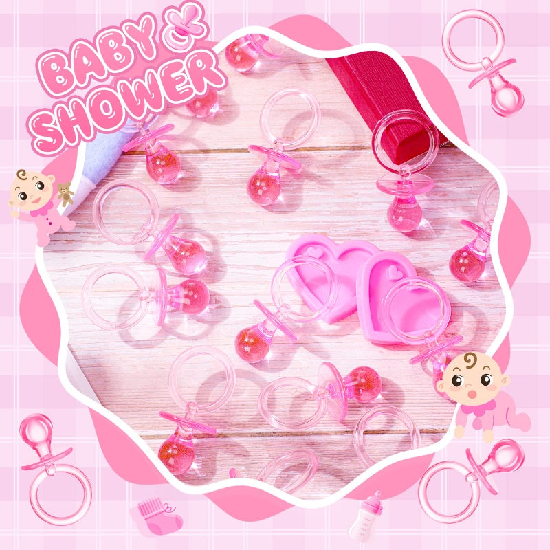 Coume 100 Pcs 2.5 Inch Baby Shower Pacifiers Acrylic Mini Baby Pacifiers Gifts Gender Reveal Party Favors for Gender Neutral Game Birthday Supplies(Pink) - Image 4
