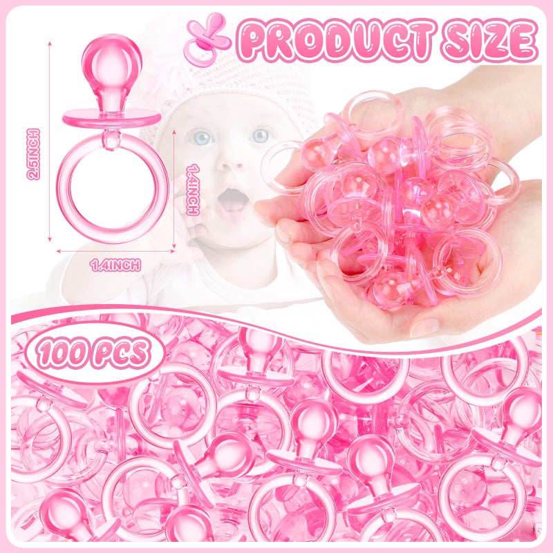 Coume 100 Pcs 2.5 Inch Baby Shower Pacifiers Acrylic Mini Baby Pacifiers Gifts Gender Reveal Party Favors for Gender Neutral Game Birthday Supplies(Pink) - Image 3