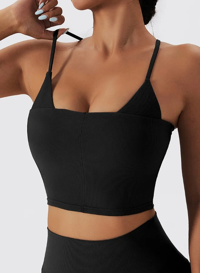 كون.يوغا Womens Cross Back Sports Bra - Padded Low Impact Workout Yoga Bra with Removable Built in Bra