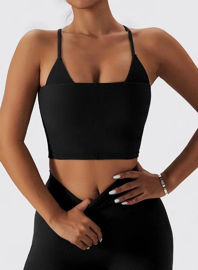 كون.يوغا Womens Cross Back Sports Bra - Padded Low Impact Workout Yoga Bra with Removable Built in Bra