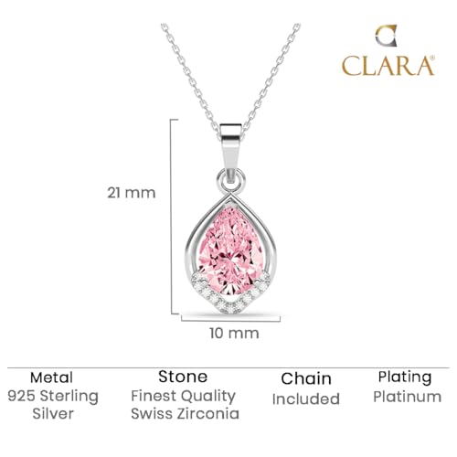 CLARA 925 Sterling Silver Jino Pink Pear Solitaire Pendant Chain Necklace | Platinum Plated, Swiss Zirconia |Gift for Women and Girls - Image 5