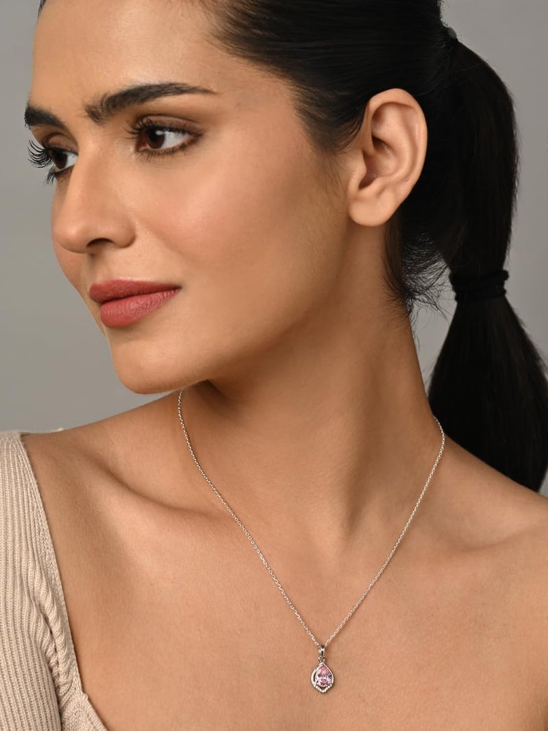 CLARA 925 Sterling Silver Jino Pink Pear Solitaire Pendant Chain Necklace | Platinum Plated, Swiss Zirconia |Gift for Women and Girls - Image 3