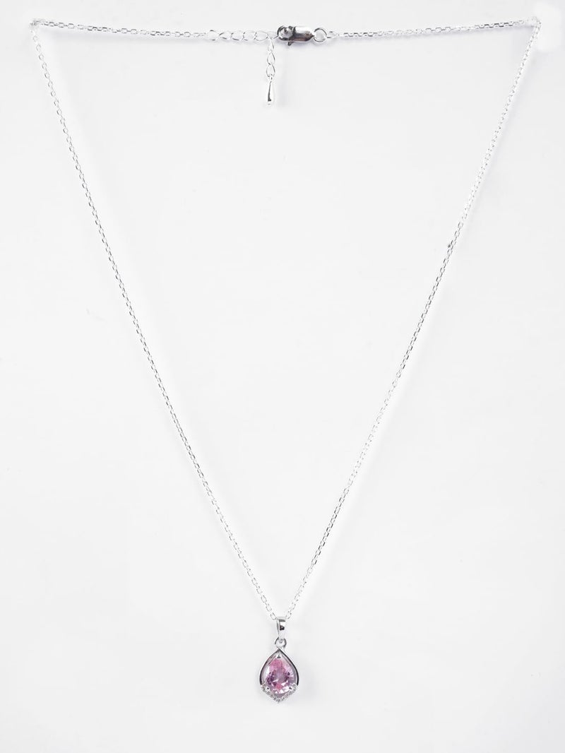 CLARA 925 Sterling Silver Jino Pink Pear Solitaire Pendant Chain Necklace | Platinum Plated, Swiss Zirconia |Gift for Women and Girls - Image 4