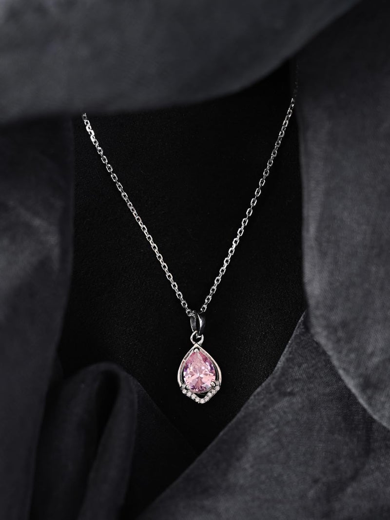 CLARA 925 Sterling Silver Jino Pink Pear Solitaire Pendant Chain Necklace | Platinum Plated, Swiss Zirconia |Gift for Women and Girls - Image 2
