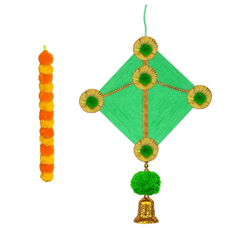 iHandikart iHandikart Marigold Garland Artificial with Kite in The Bottom Used for Festival DecorationOffice Home Diwali Decoration Size 45x25 Inches Colour Yellow Light Orange Pack of 5 315055K  - Image 4