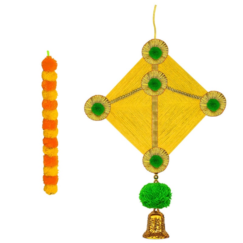 iHandikart iHandikart Marigold Garland Artificial with Kite in The Bottom Used for Festival DecorationOffice Home Diwali Decoration Size 45x25 Inches Colour Yellow Light Orange Pack of 5 315055K  - Image 3
