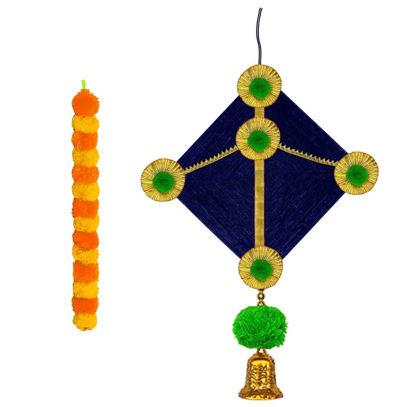 iHandikart iHandikart Marigold Garland Artificial with Kite in The Bottom Used for Festival DecorationOffice Home Diwali Decoration Size 45x25 Inches Colour Yellow Light Orange Pack of 5 315055K  - Image 5