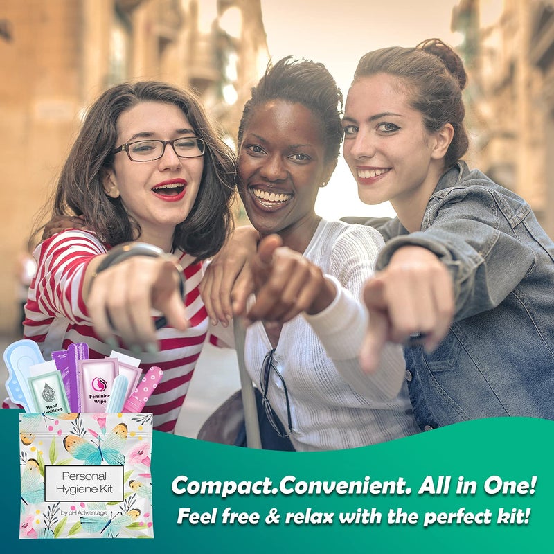 pH Advantage Menstrual Kit All-in-One | Convenience on The Go | Single Period Kit Pack for Travelling, Tweens & Teenagers | Individually Wrapped Feminine Hygiene Products (Butterflies) - Image 5