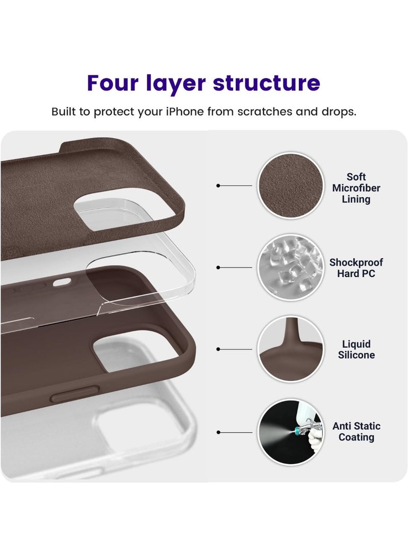 Compatible with iPhone 13/14 Case 6.1 Inch Slim Liquid Silicone 4 Layers Soft Gel Rubber Shockproof Protective Phone Case with Anti Scratch Microfiber Lining (Brown) - Image 4