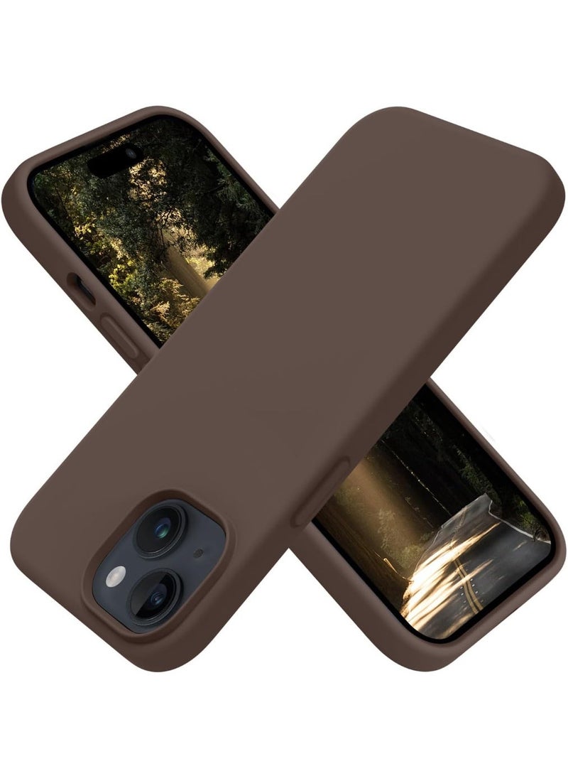 Compatible with iPhone 13/14 Case 6.1 Inch Slim Liquid Silicone 4 Layers Soft Gel Rubber Shockproof Protective Phone Case with Anti Scratch Microfiber Lining (Brown) - Image 1