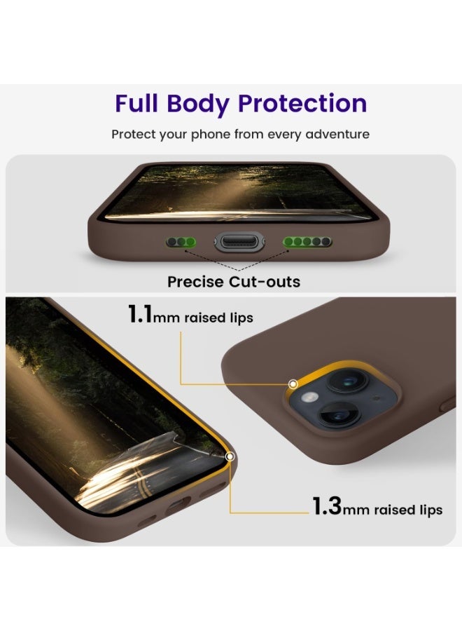 Compatible with iPhone 13/14 Case 6.1 Inch Slim Liquid Silicone 4 Layers Soft Gel Rubber Shockproof Protective Phone Case with Anti Scratch Microfiber Lining (Brown) - Image 3