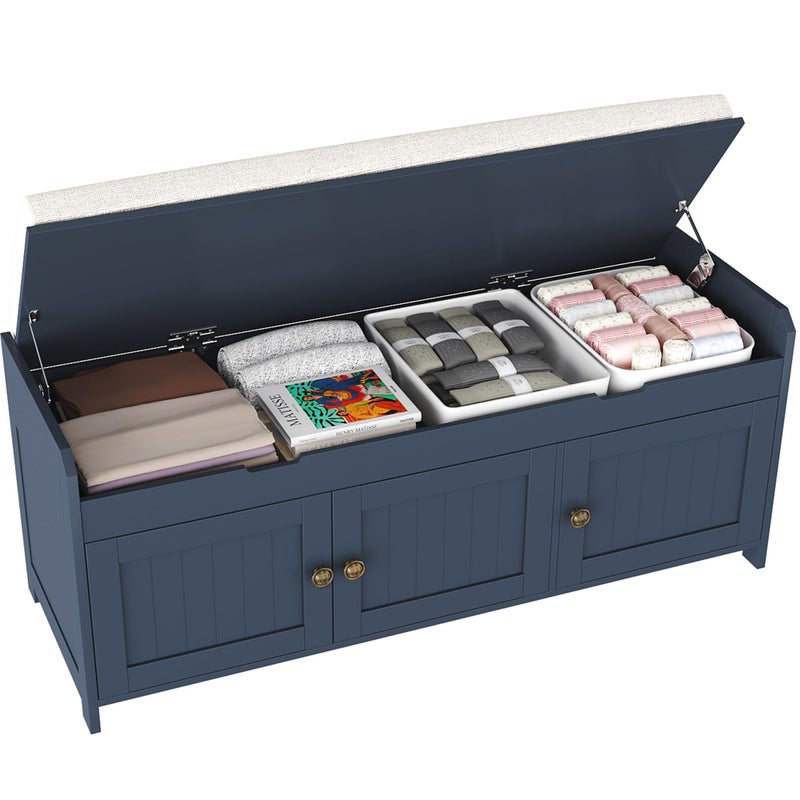 HOMEFORT HOMEFORT 413 Shoe Bench with Lift Top Storage Entryway Bench with Cushioned Seat Wooden End of Bed Bench Shoe Cabinet Bench with Hidden Storage Space for Bedroom HallwayBlue 