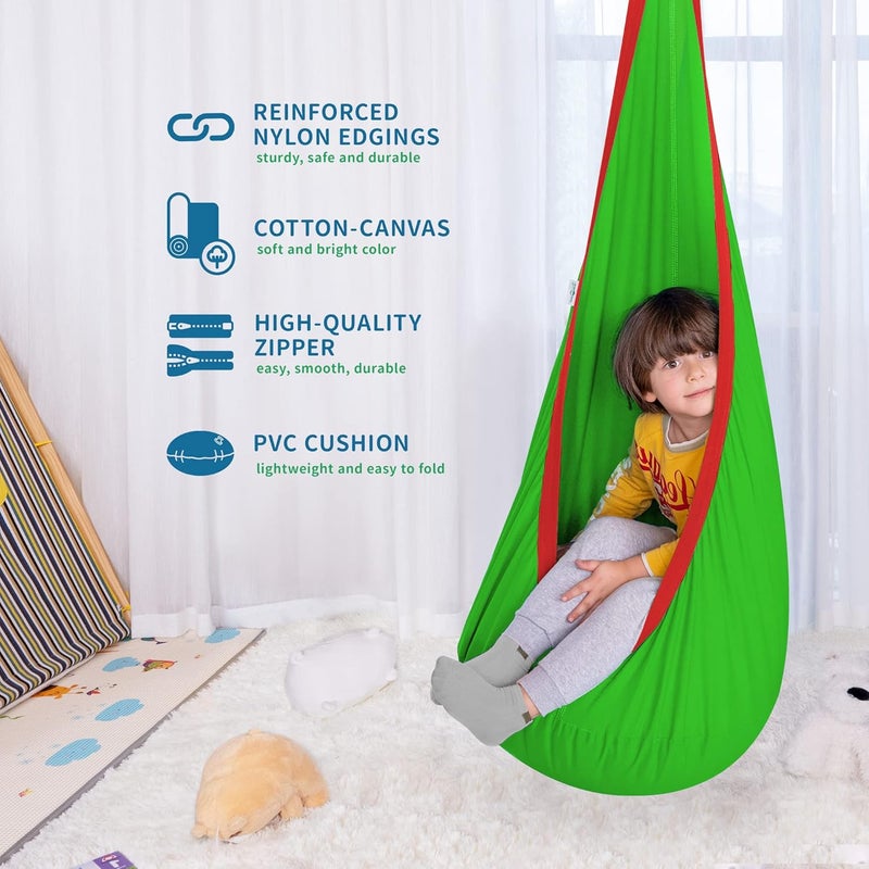 OUTREE (green) - Kids Pod Hanging Swing Seat Hammock,100% cotton Child Swing hammock Chair for Indoor and Outdoor use(Green) - Image 3