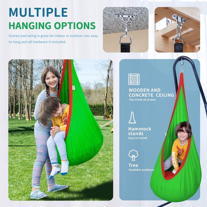 OUTREE (green) - Kids Pod Hanging Swing Seat Hammock,100% cotton Child Swing hammock Chair for Indoor and Outdoor use(Green) - Image 2