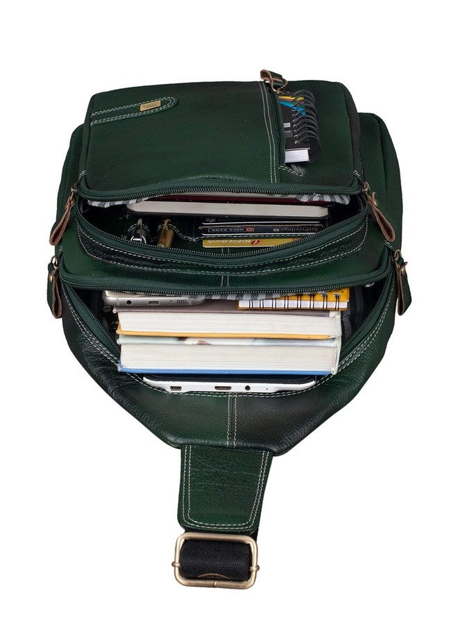 Brand Leather حقيبة صدر جلدية أصلية للرجال من BRAND LEATHER لحمل iPad بحجم 10.5 بوصة (أخضر) - Image 5