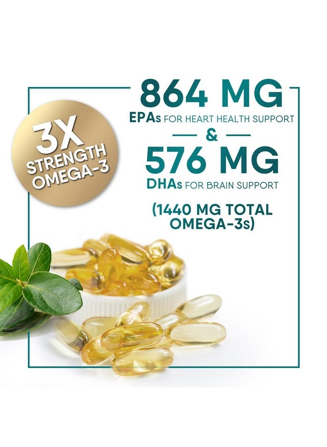 Nature's Choice مكمل زيت السمك أوميغا 3 بقوة ثلاثية، مكملات زيت السمك EPA و DHA للأحماض الدهنية الأساسية أوميغا 3، 2400 ملغ لدعم صحة الدماغ والقلب، خالي من الغلوتين، غير معدّل وراثيًا، 120 كبسولة - Image 3