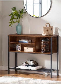 AGD Console Table, Coffee Storage Cabinet, Entryway Sideboard, with Open Storage Shelves, for Kitchen Dining Room, Living Room, Office - Brown  - Image 2