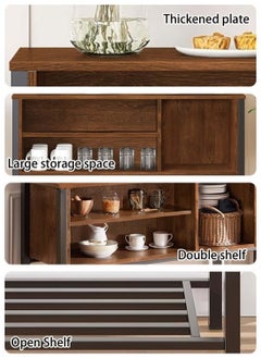AGD Console Table, Coffee Storage Cabinet, Entryway Sideboard, with Open Storage Shelves, for Kitchen Dining Room, Living Room, Office - Brown  - Image 4