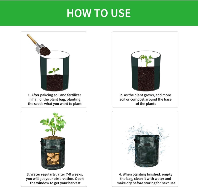 iPower 3Pack 10Gallon Potato Grow Bags Garden Waterproof Reusable Vegetable Plant Pots Container with Handle Access Flap and Large Harvest Window 10 Gallon for Tomato Carrot Fruits - Image 5