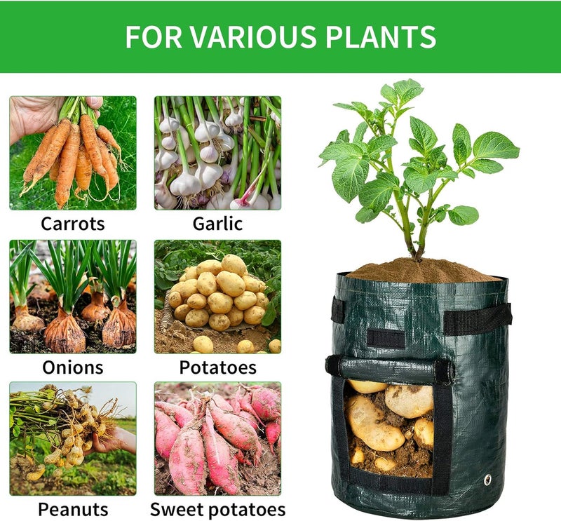 iPower 3Pack 10Gallon Potato Grow Bags Garden Waterproof Reusable Vegetable Plant Pots Container with Handle Access Flap and Large Harvest Window 10 Gallon for Tomato Carrot Fruits - Image 4