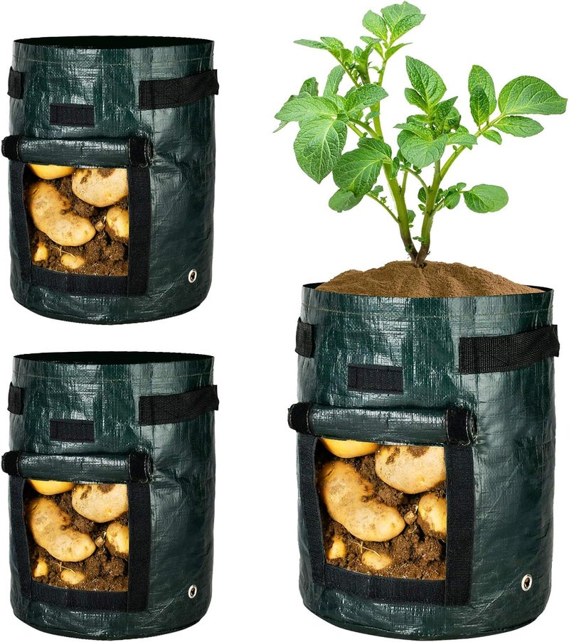 iPower 3Pack 10Gallon Potato Grow Bags Garden Waterproof Reusable Vegetable Plant Pots Container with Handle Access Flap and Large Harvest Window 10 Gallon for Tomato Carrot Fruits - Image 1