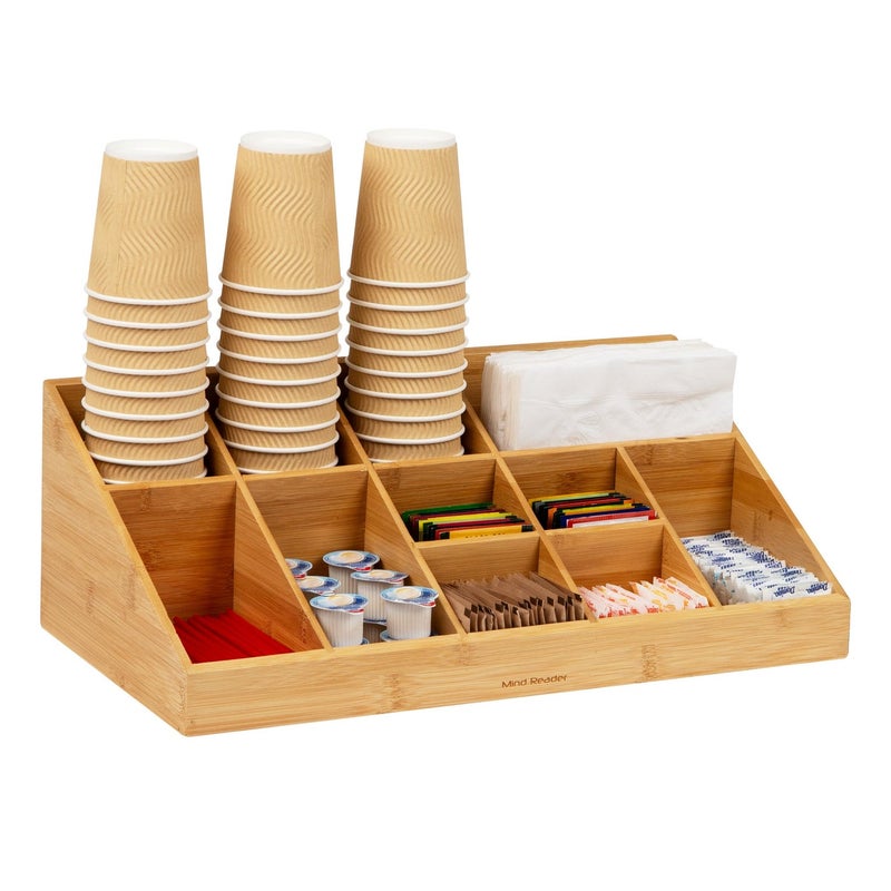 Mind Reader Condiment Station, Countertop Org, Coffee Bar Rayon from Bamboo Cup, 11 Compartment, Brown - Image 2
