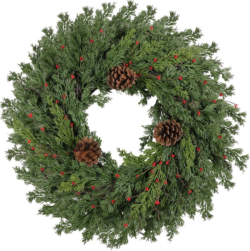 CHEAWRTZ 2PC Real Touch Pine Christmas Wreath 24 Inch Christmas Wreaths for Front Door Winter Wreath Artificial Green Wreaths Outdoor Christmas Decorations Indoor Outside Window Home Holiday Thanksgiving - Image 1