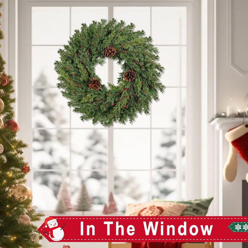 CHEAWRTZ 2PC Real Touch Pine Christmas Wreath 24 Inch Christmas Wreaths for Front Door Winter Wreath Artificial Green Wreaths Outdoor Christmas Decorations Indoor Outside Window Home Holiday Thanksgiving - Image 5