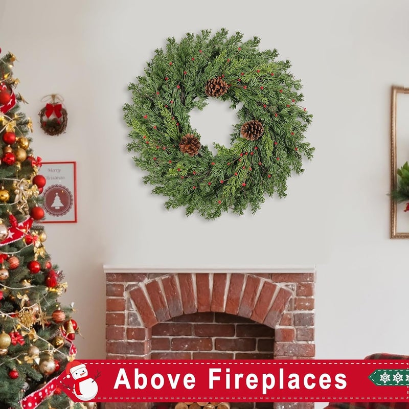 CHEAWRTZ 2PC Real Touch Pine Christmas Wreath 24 Inch Christmas Wreaths for Front Door Winter Wreath Artificial Green Wreaths Outdoor Christmas Decorations Indoor Outside Window Home Holiday Thanksgiving - Image 2