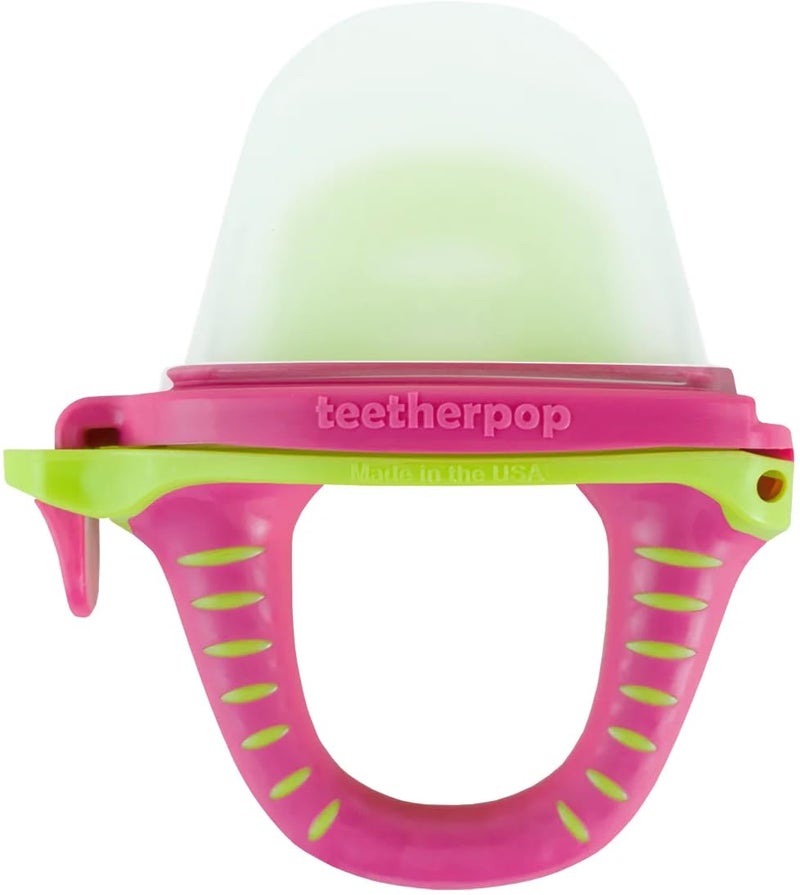 Teetherpop Fillable Silicone Teether for Babies - Breastmilk Popsicle Molds for Teething with Spill-Proof Sippy Slits - Freezable Baby Teethers for Liquids & Purées - Cool Teething Relief (PinkLimon) - Image 1